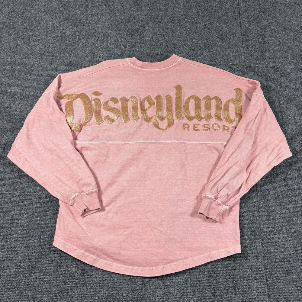Disneyland Resort Spirit Jersey Rose Pink Sweatshirt XS Gold Glitter Pullover